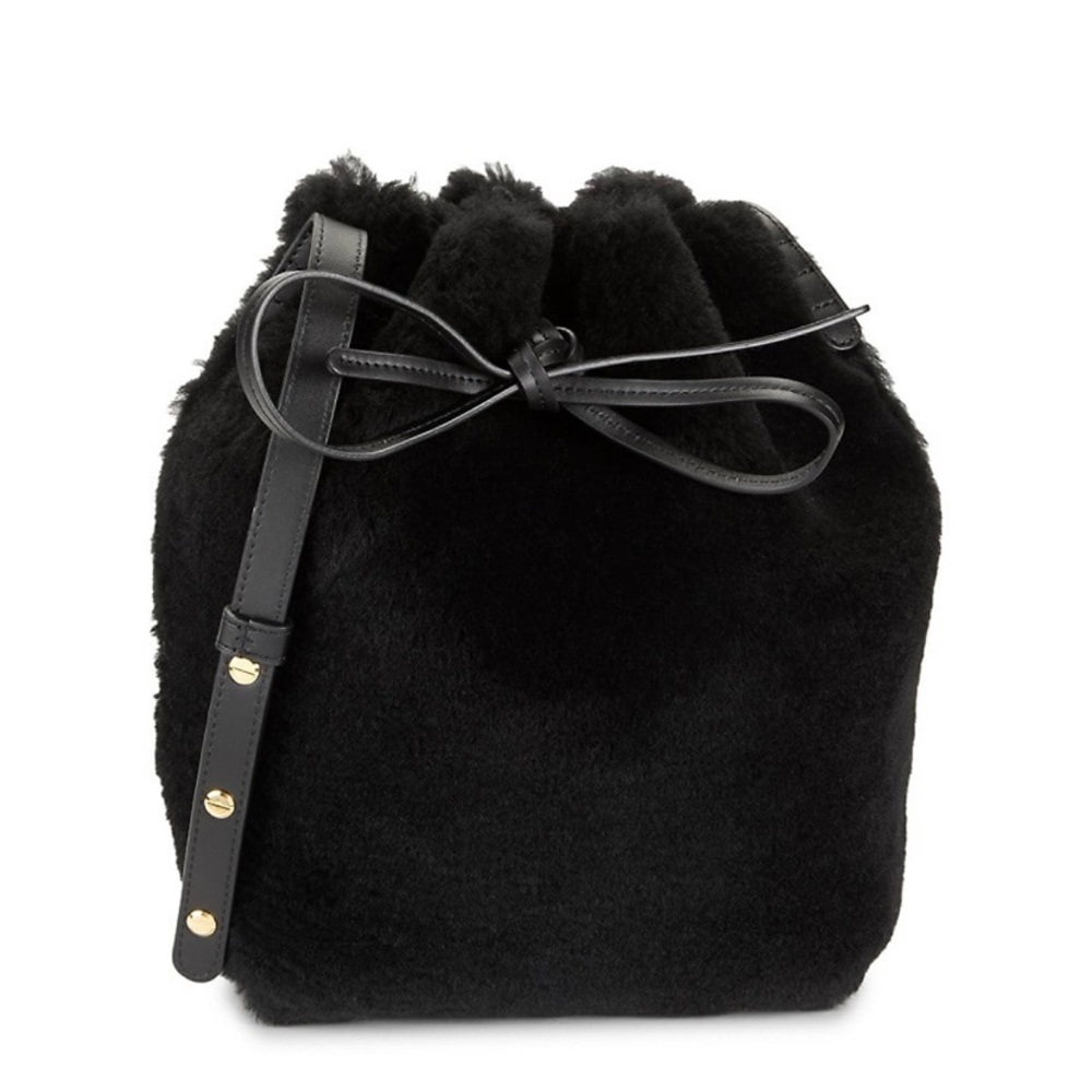 Mansur Gavriel Black Shearling Drawstring Bucket Bag